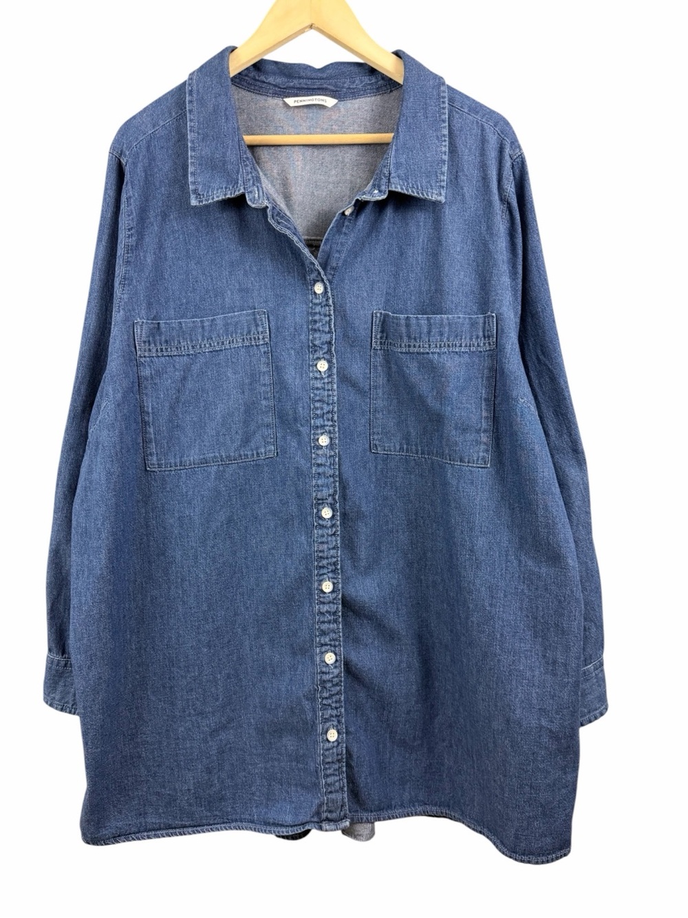 Penningtons Classic Blue Denim Button-Up Overshirt 100% Cotton Size 4X